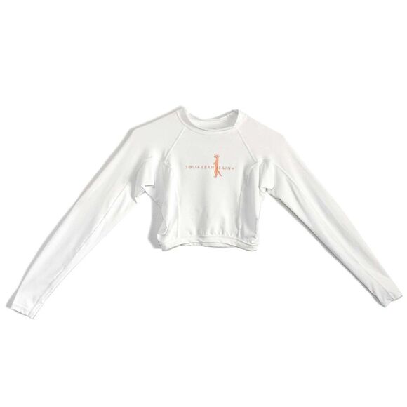 NWT Southern Saint Women’s Fitted White Crop Sun Shirt Rashguard SZ S Beach - Picture 1 of 5